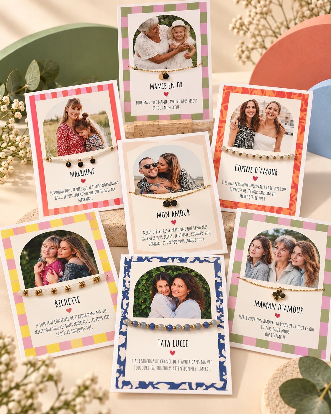 Carte Photo & Texte Personnalisable + Bijou