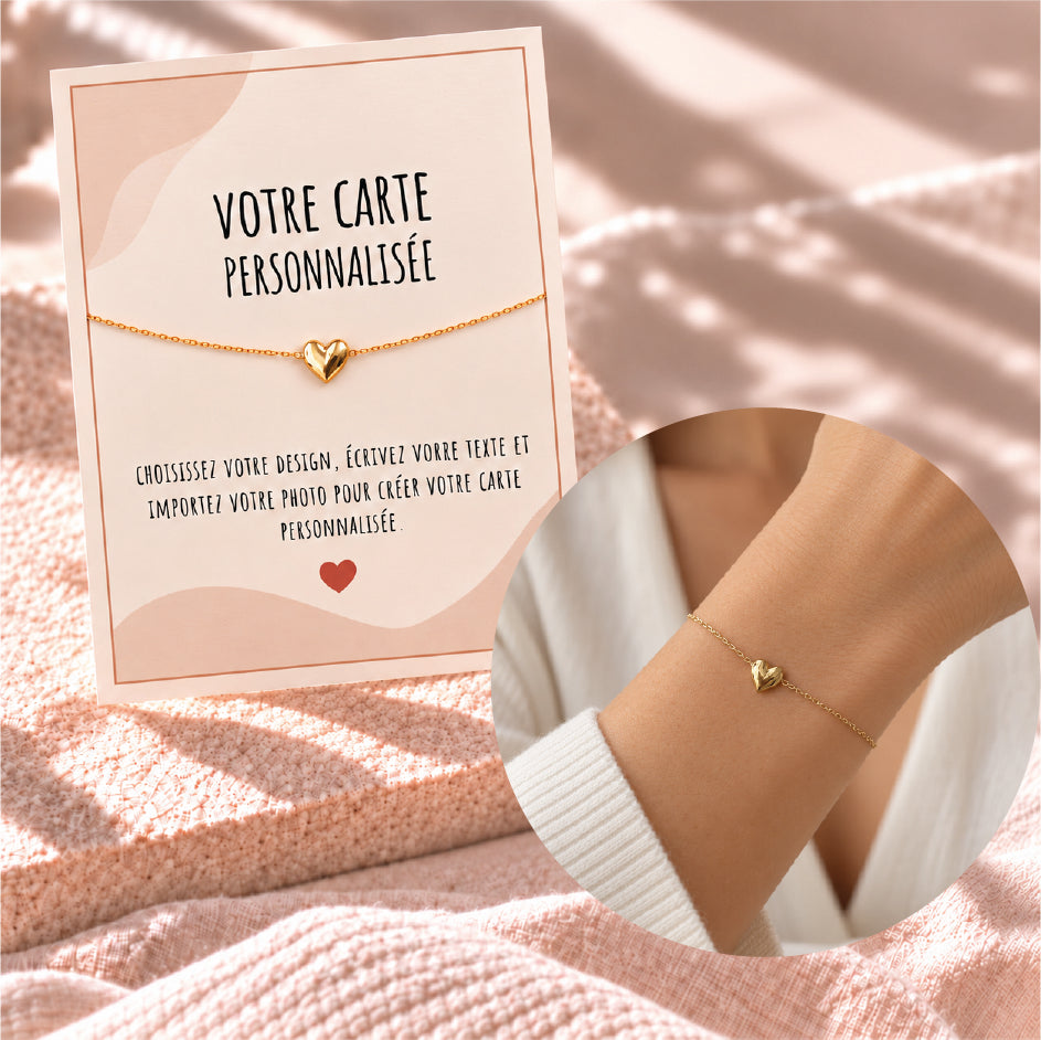 Bracelet Coeur avec Carte Personnalisée – Acier inoxydable