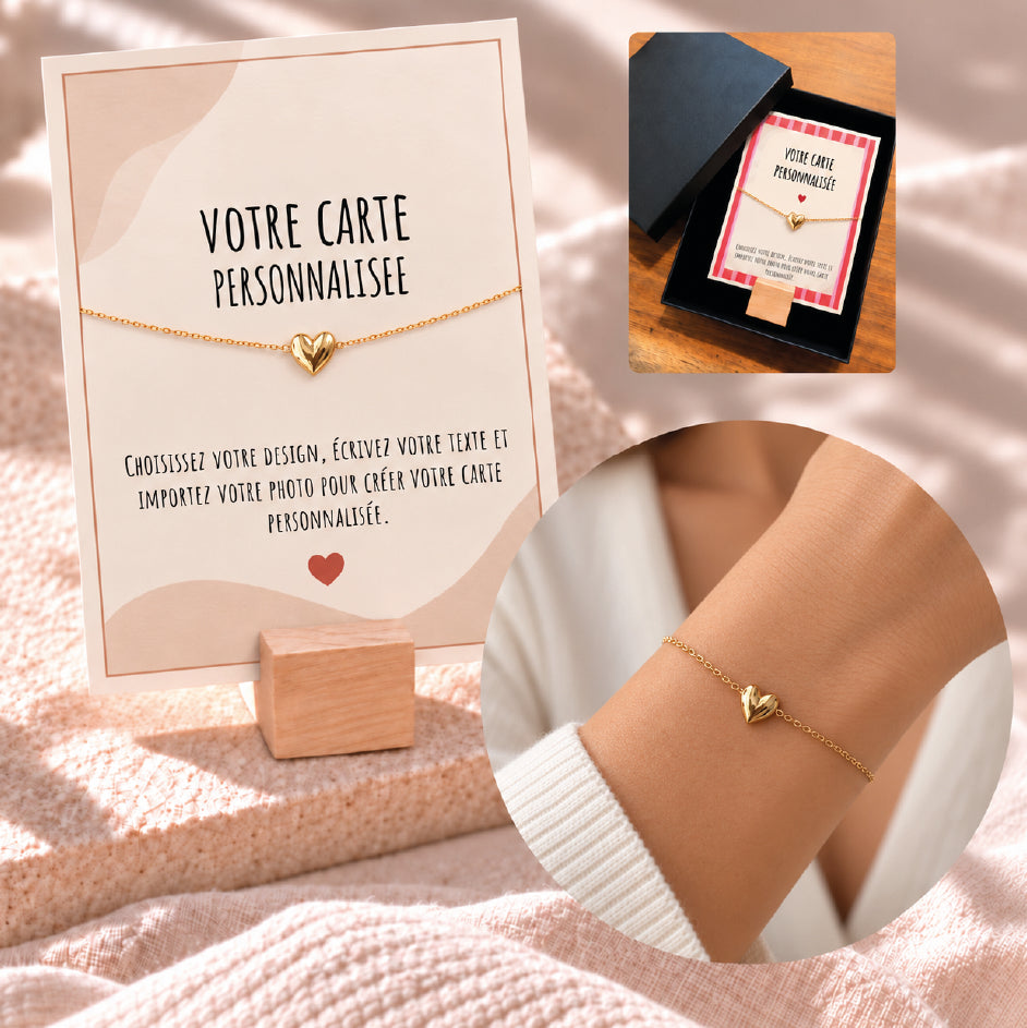 Bracelet Coeur avec Carte Personnalisée – Acier inoxydable