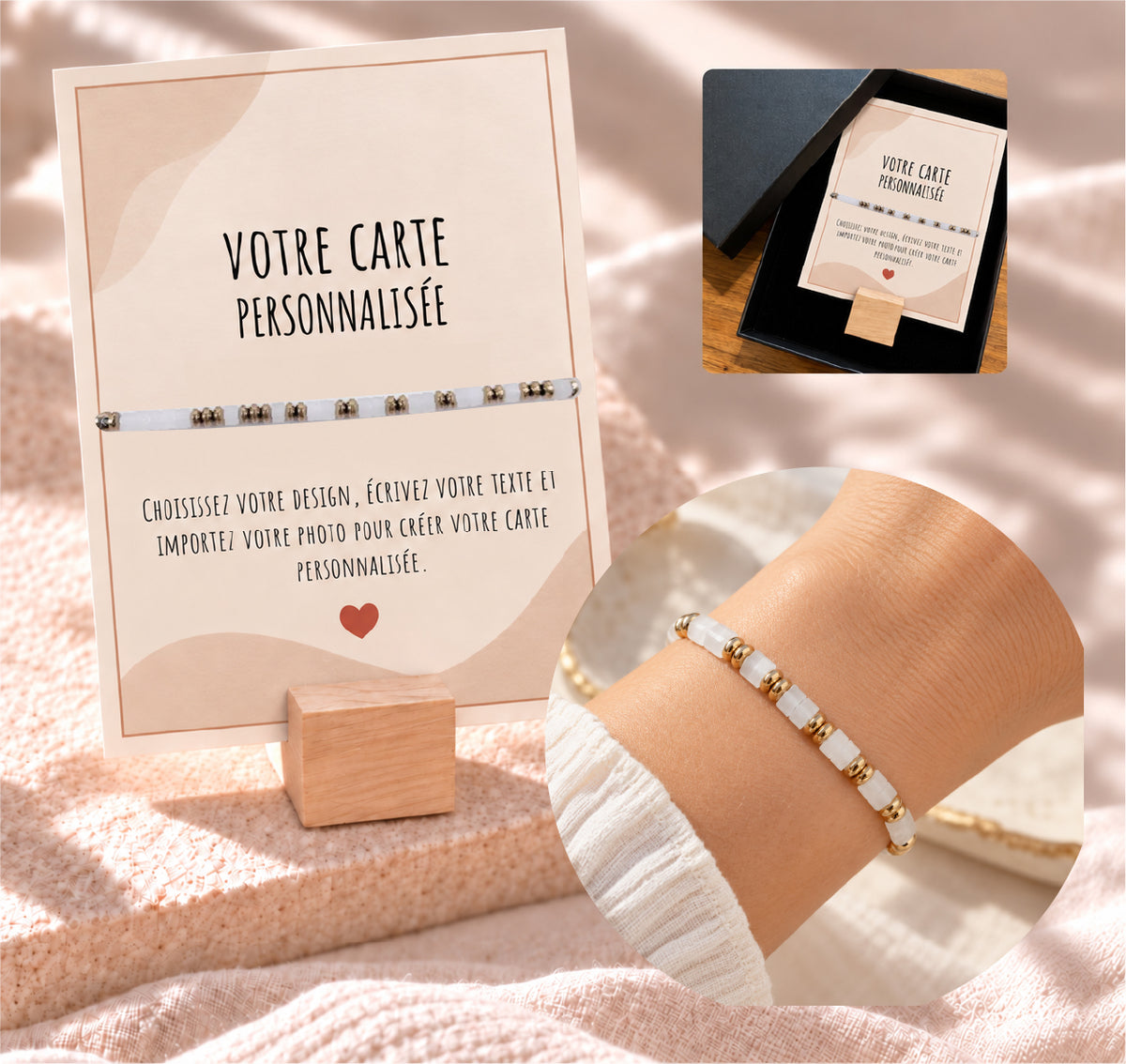 Bracelet en Pierres Naturelles – Carte avec Message et Photo