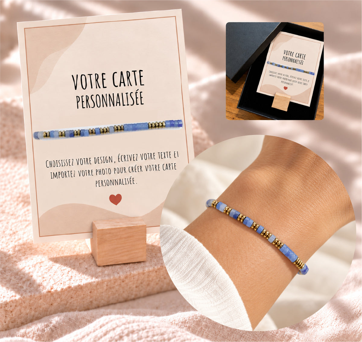 Bracelet en Pierres Naturelles - Carte avec Message Personnalisé
