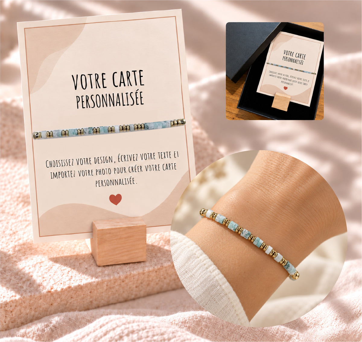 Bracelet en Pierres Naturelles – Carte avec Message et Photo