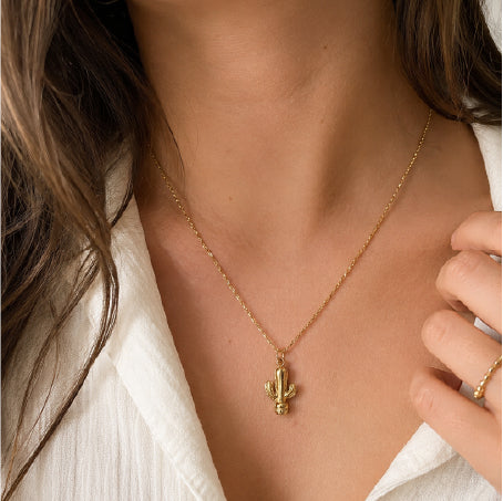 Collier Cactus avec Carte Photo Collage - Acier Inoxidable