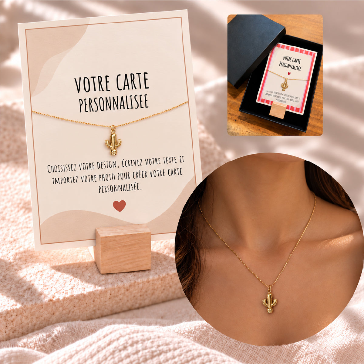 Collier Cactus avec Carte Message Personnalisée