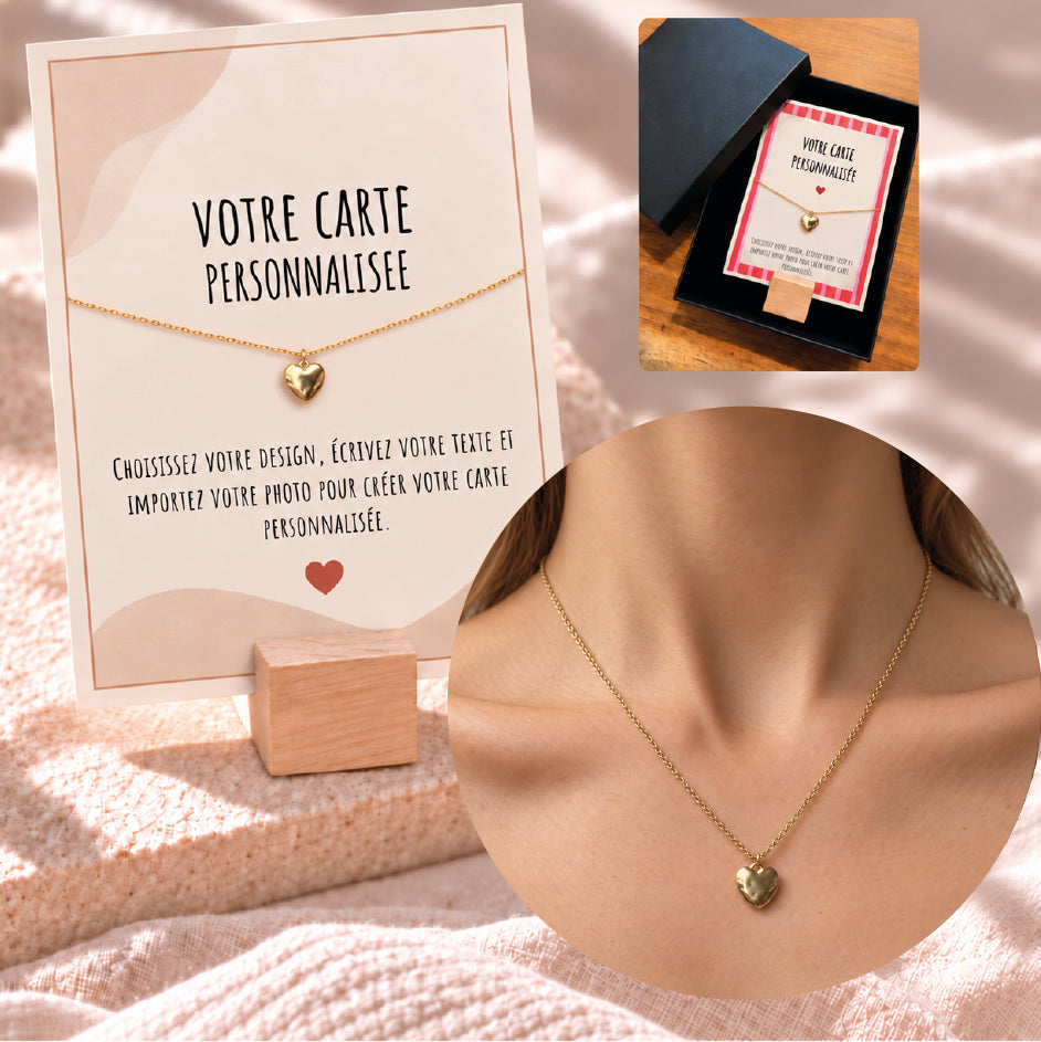 Collier Coeur avec Carte Photo & Message Personnalisée - Acier Inoxidable