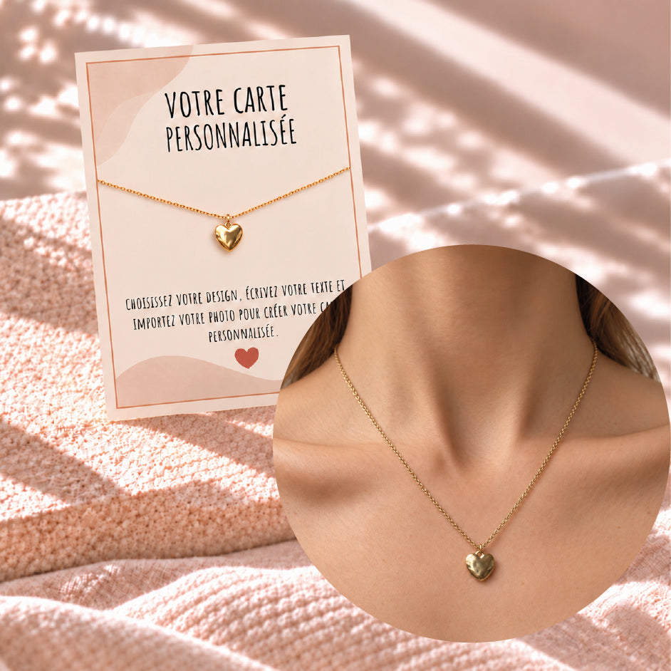 Collier Coeur avec Carte Photo & Message Personnalisée - Acier Inoxidable