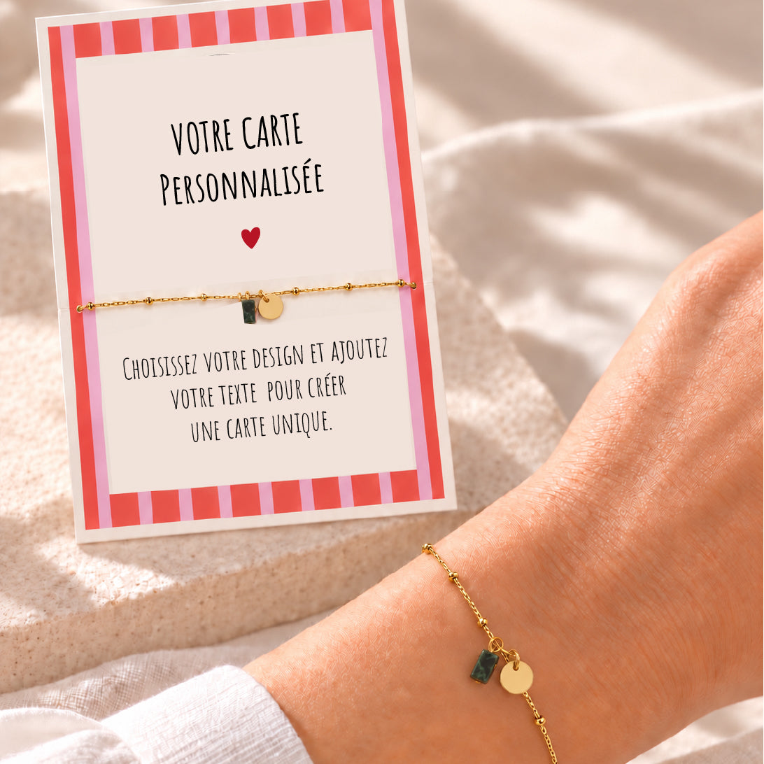 Bracelet Doré Pierre Colorée avec Carte Message Personnalisée