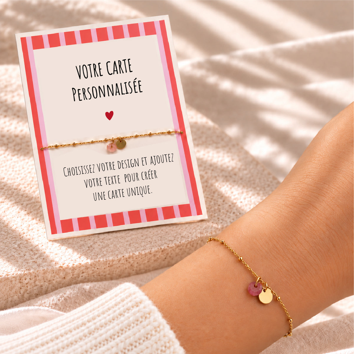 Bracelet Doré Pierre Colorée avec Carte Message Personnalisée