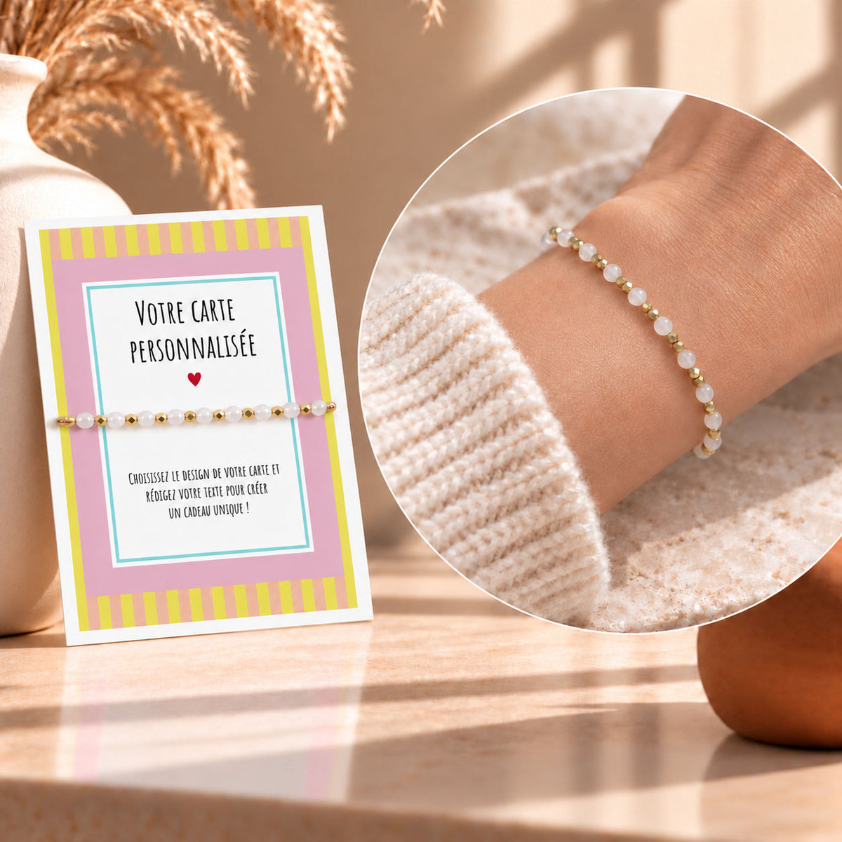 Bracelet en Pierres Naturelles et Carte Personnalisée avec photo