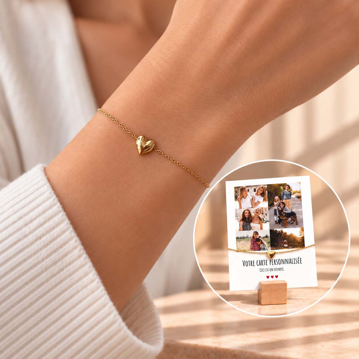 Bracelet Cœur en Acier Inoxidable sur Carte Photo Collage