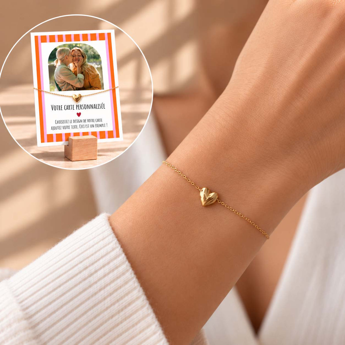 Bracelet Cœur avec Carte Personnalisée en Acier inoxydable