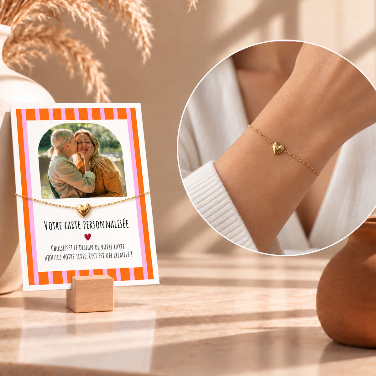 Bracelet Cœur avec Carte Personnalisée en Acier inoxydable