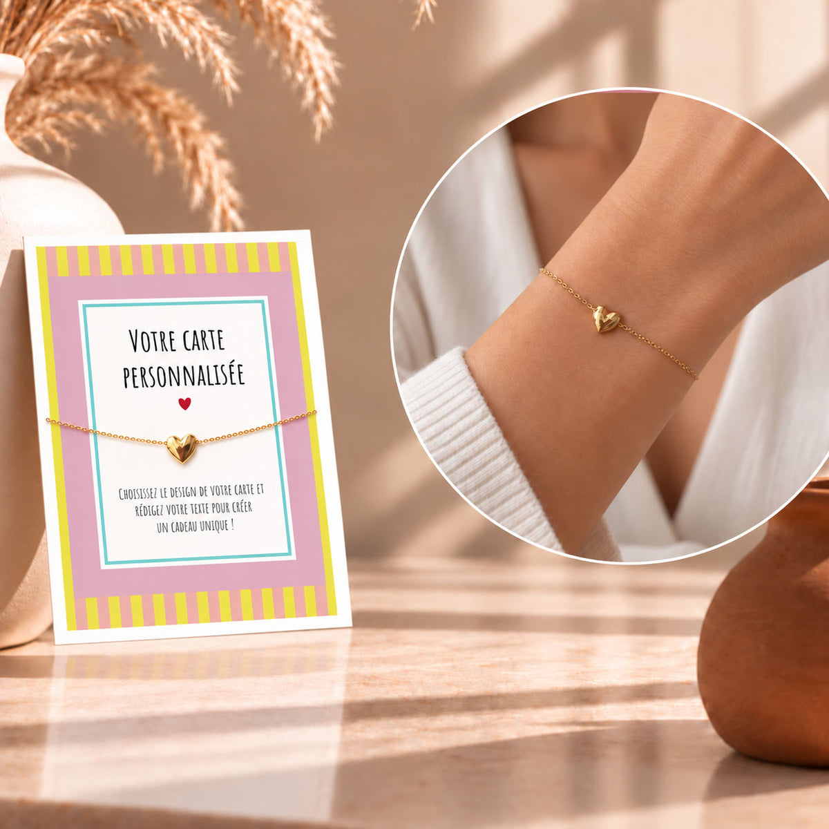 Bracelet Coeur avec Carte Personnalisée – Acier inoxydable