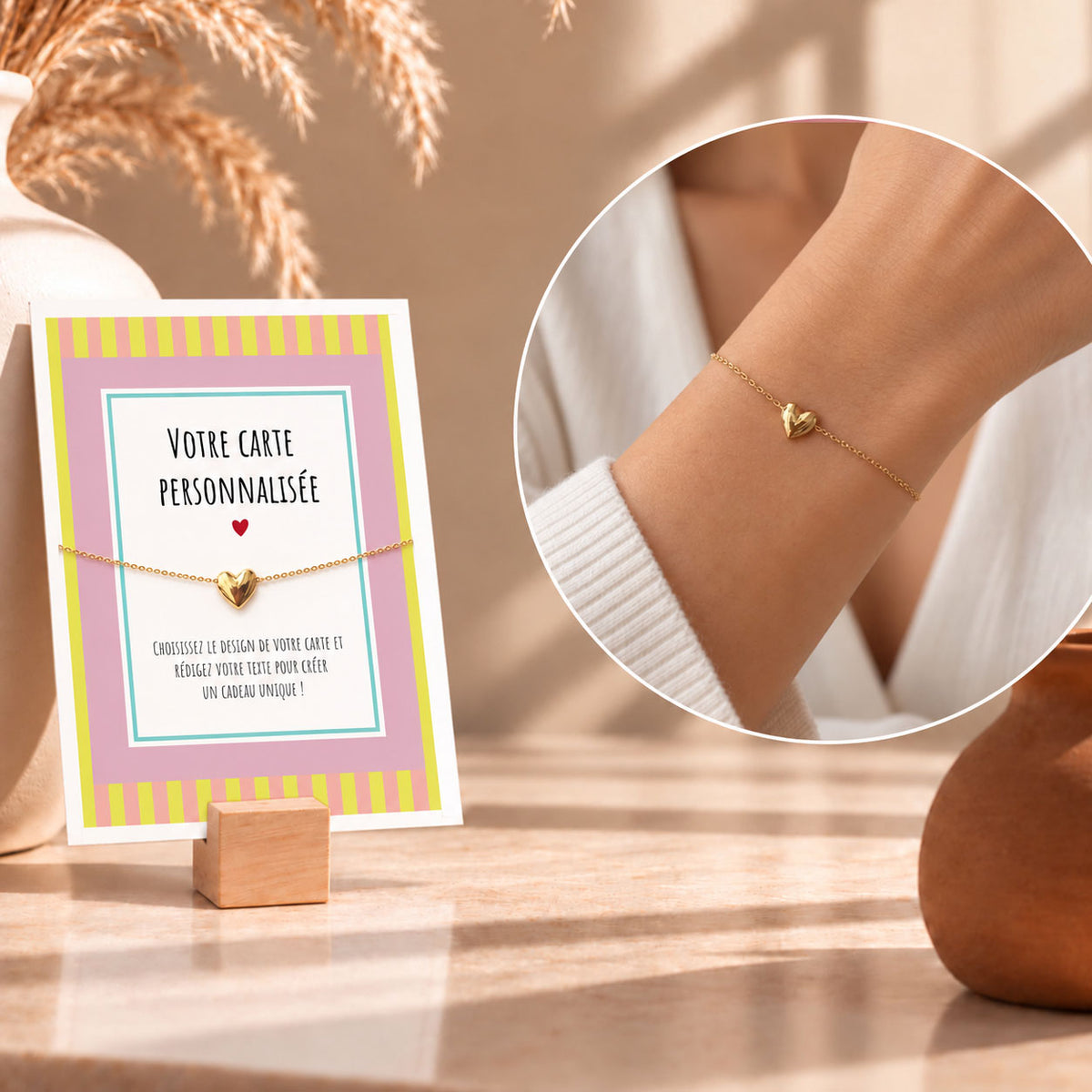 Bracelet Coeur avec Carte Personnalisée – Acier inoxydable