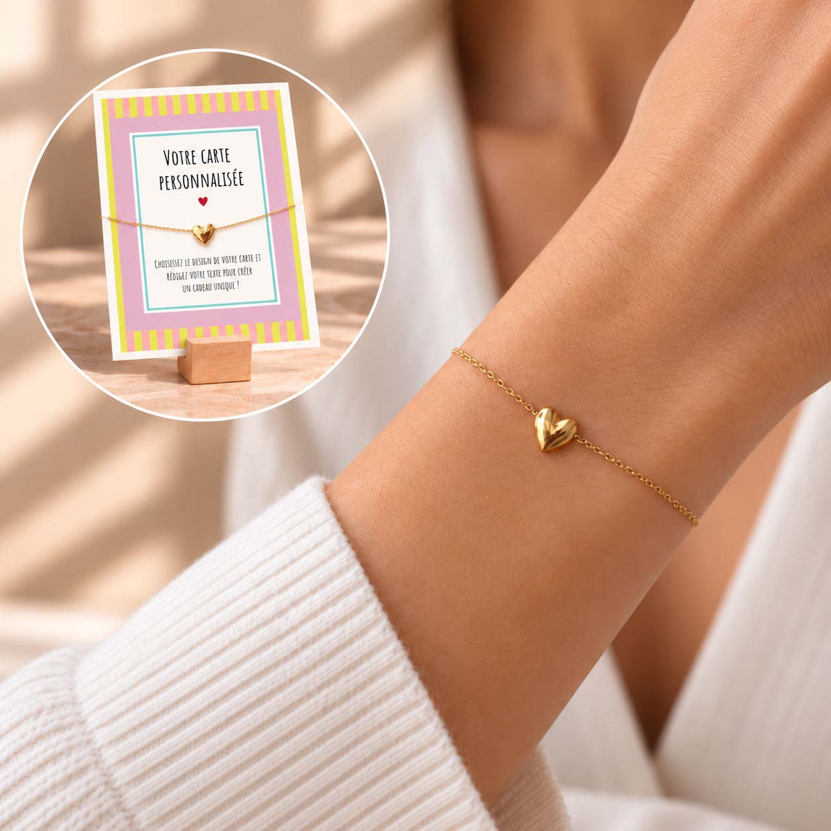 Bracelet Coeur avec Carte Personnalisée – Acier inoxydable
