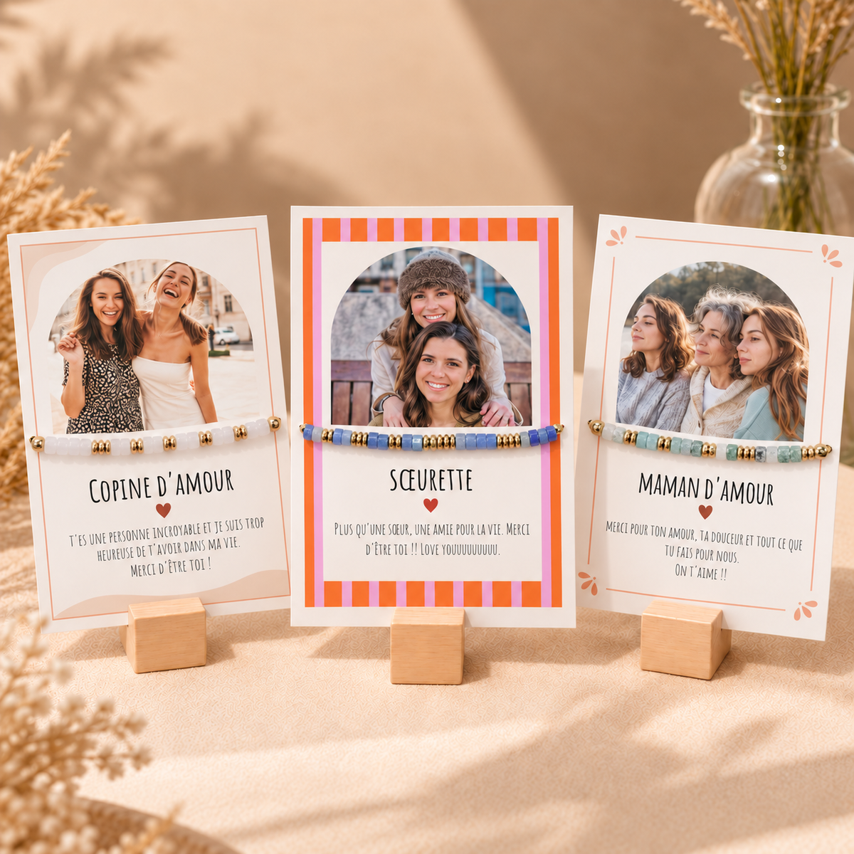Bracelet en Pierres Naturelles – Carte avec Message et Photo