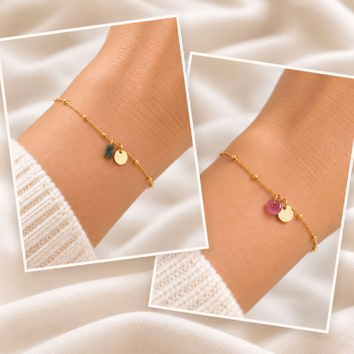 Bracelet Pierre Colorée sur Carte Photo Collage - Acier Inoxidable