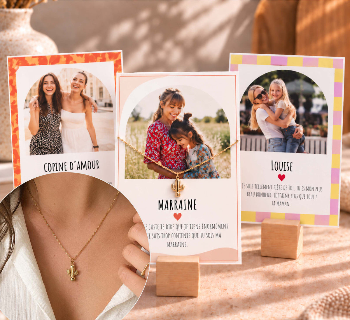 Collier Cactus avec Carte Photo & Message Personnalisée - Acier Inoxidable