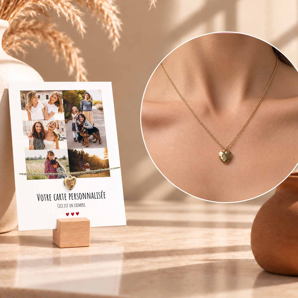 Collier Coeur avec Carte Photo Collage - Acier Inoxidable