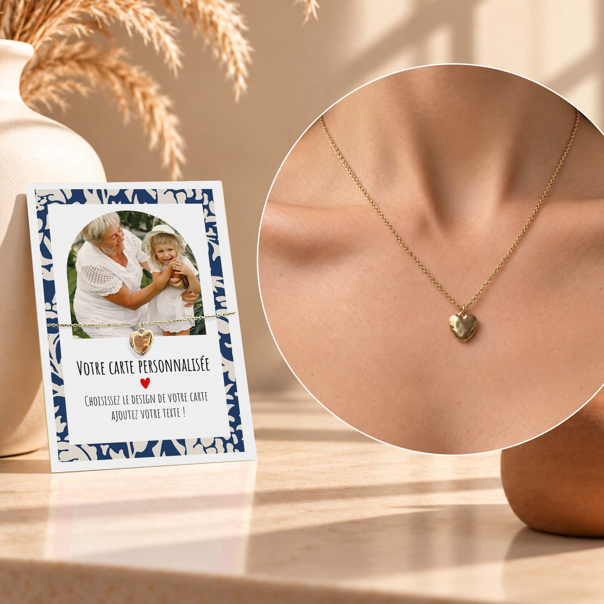 Collier Coeur avec Carte Photo & Message Personnalisée - Acier Inoxidable