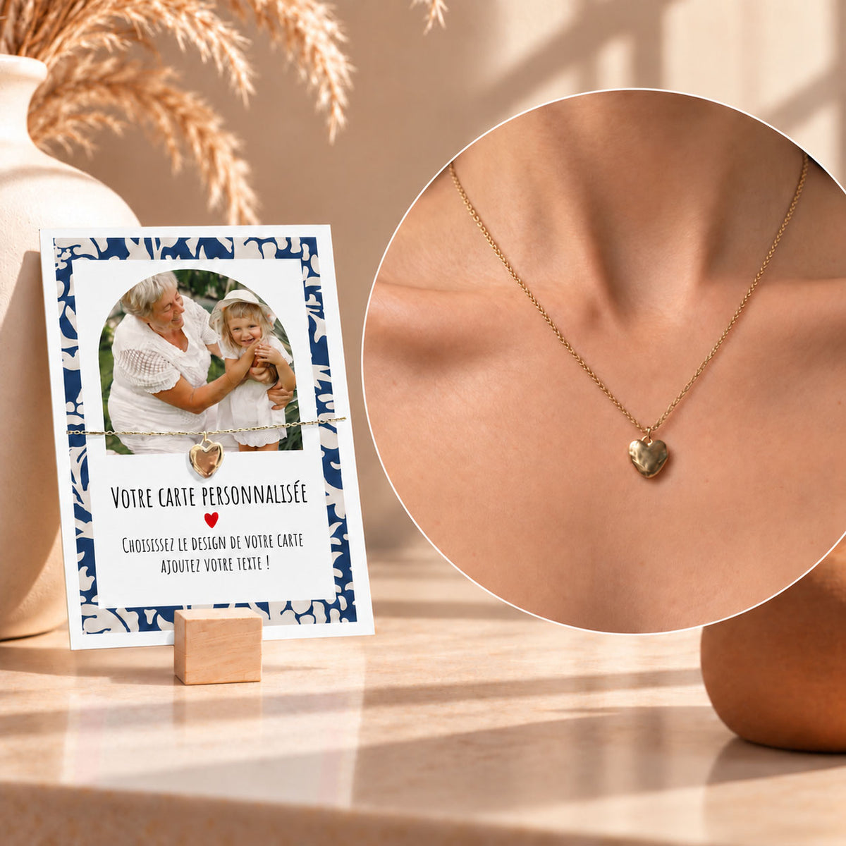 Collier Coeur avec Carte Photo & Message Personnalisée - Acier Inoxidable