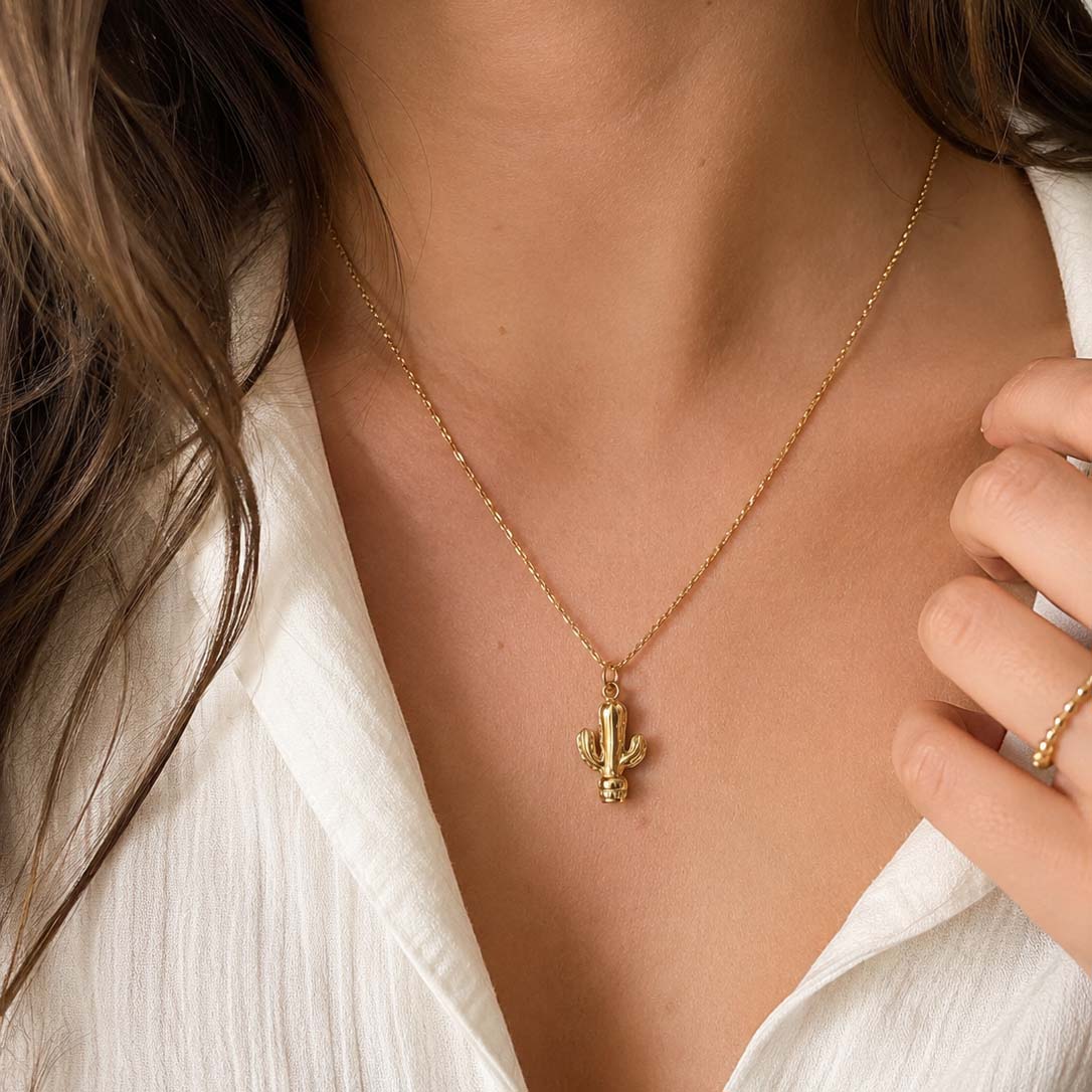Collier Cactus en Acier Inoxidable avec Carte Personnalisée