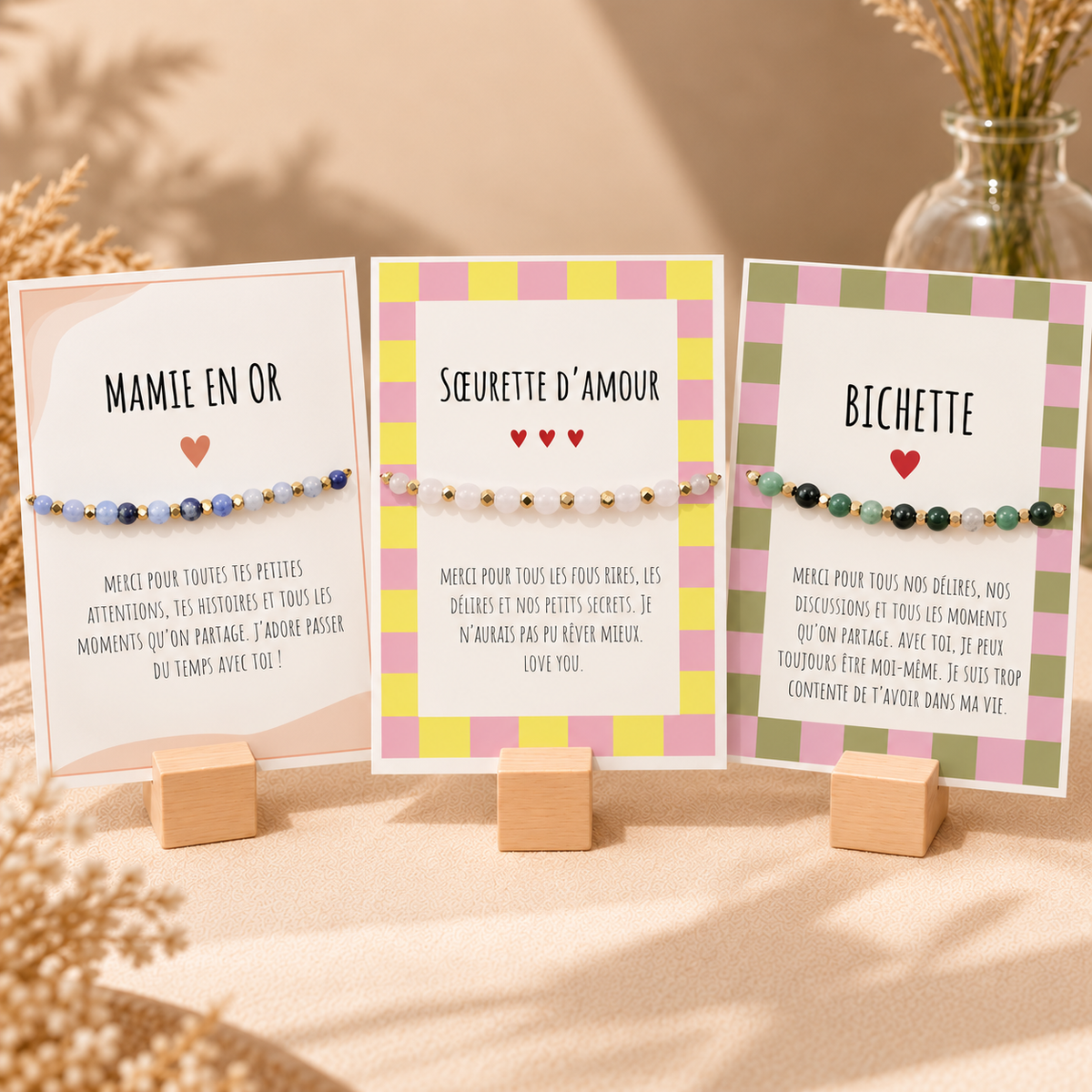 Bracelet en Pierres Naturelles – Carte avec Message