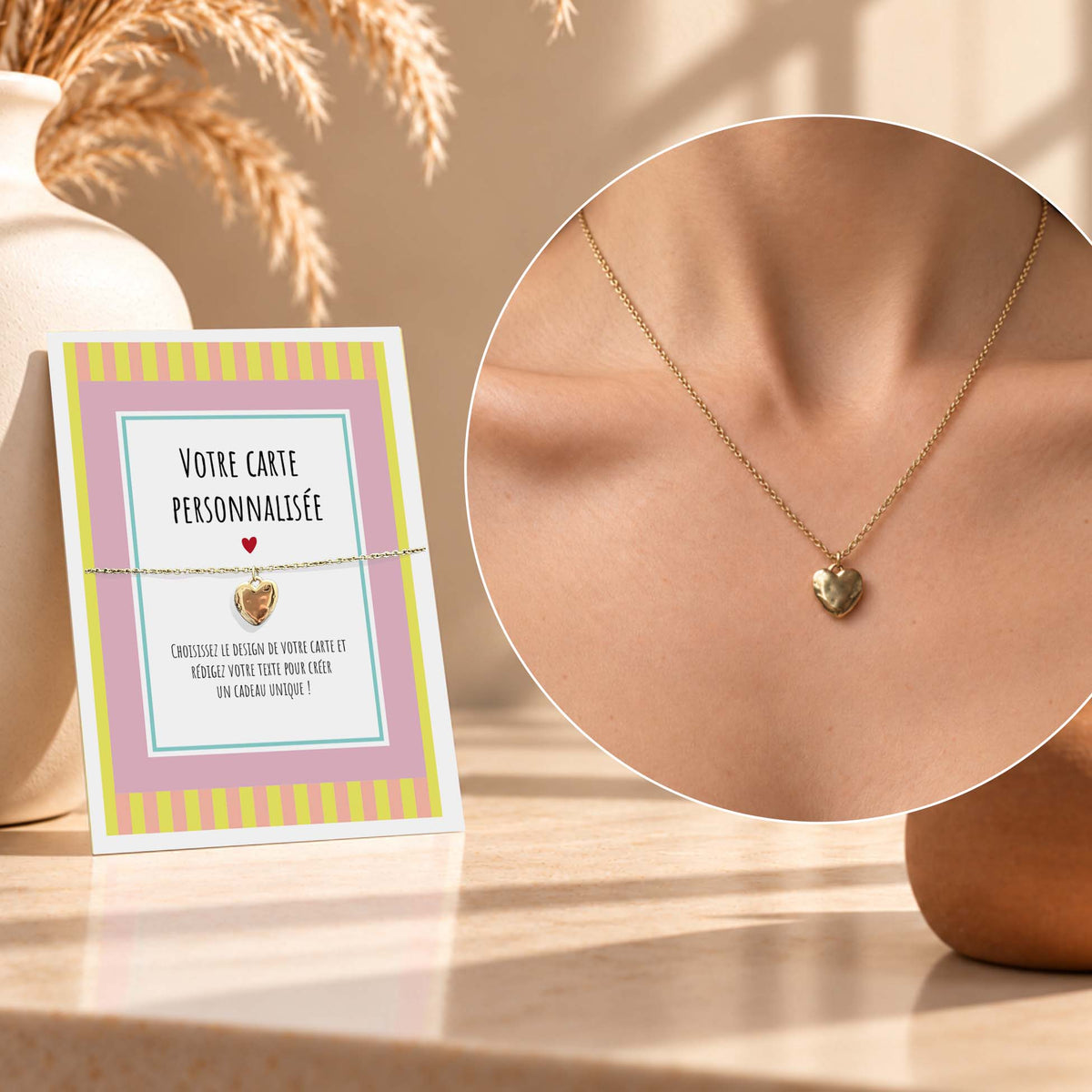 Collier Coeur avec Carte Personnalisée - Acier Inoxidable