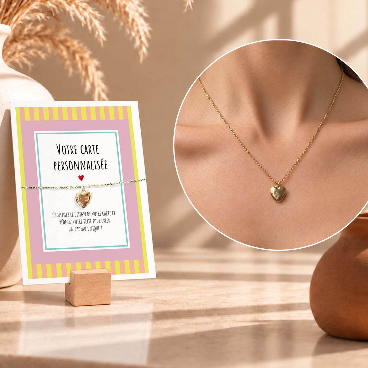 Collier Coeur avec Carte Personnalisée - Acier Inoxidable