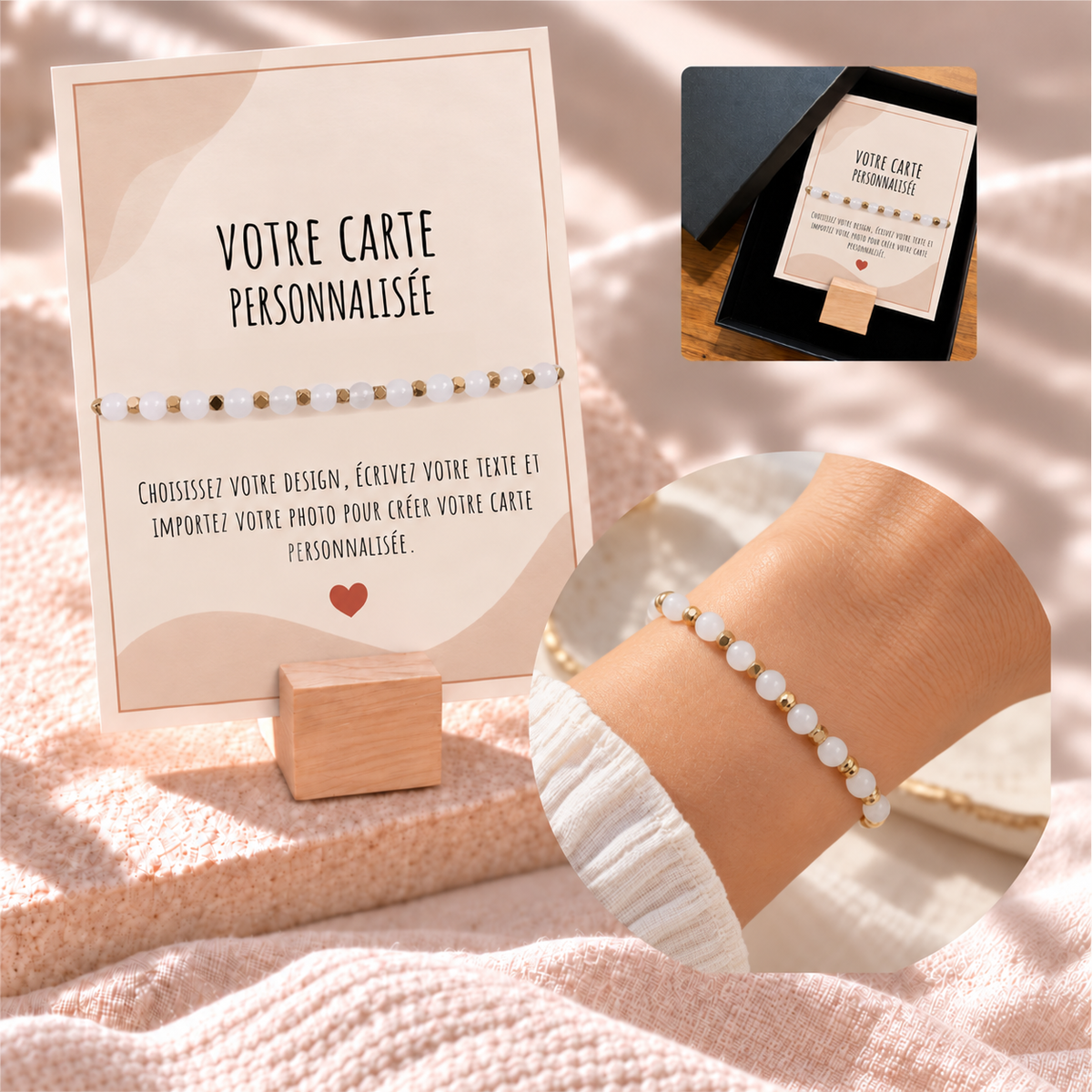 Bracelet en Pierres Naturelles et Carte Personnalisée avec photo