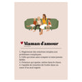 Affiche Défintion du mot Maman avec illustration d'une famille sur un canapé.