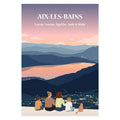 une famille assise sur un banc face à Aix-les-Bains