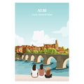 Affiche personnalisée d' Albi avec vue sur le pont et la rivière, illustration chaleureuse et détaillée d’un paysage emblématique.