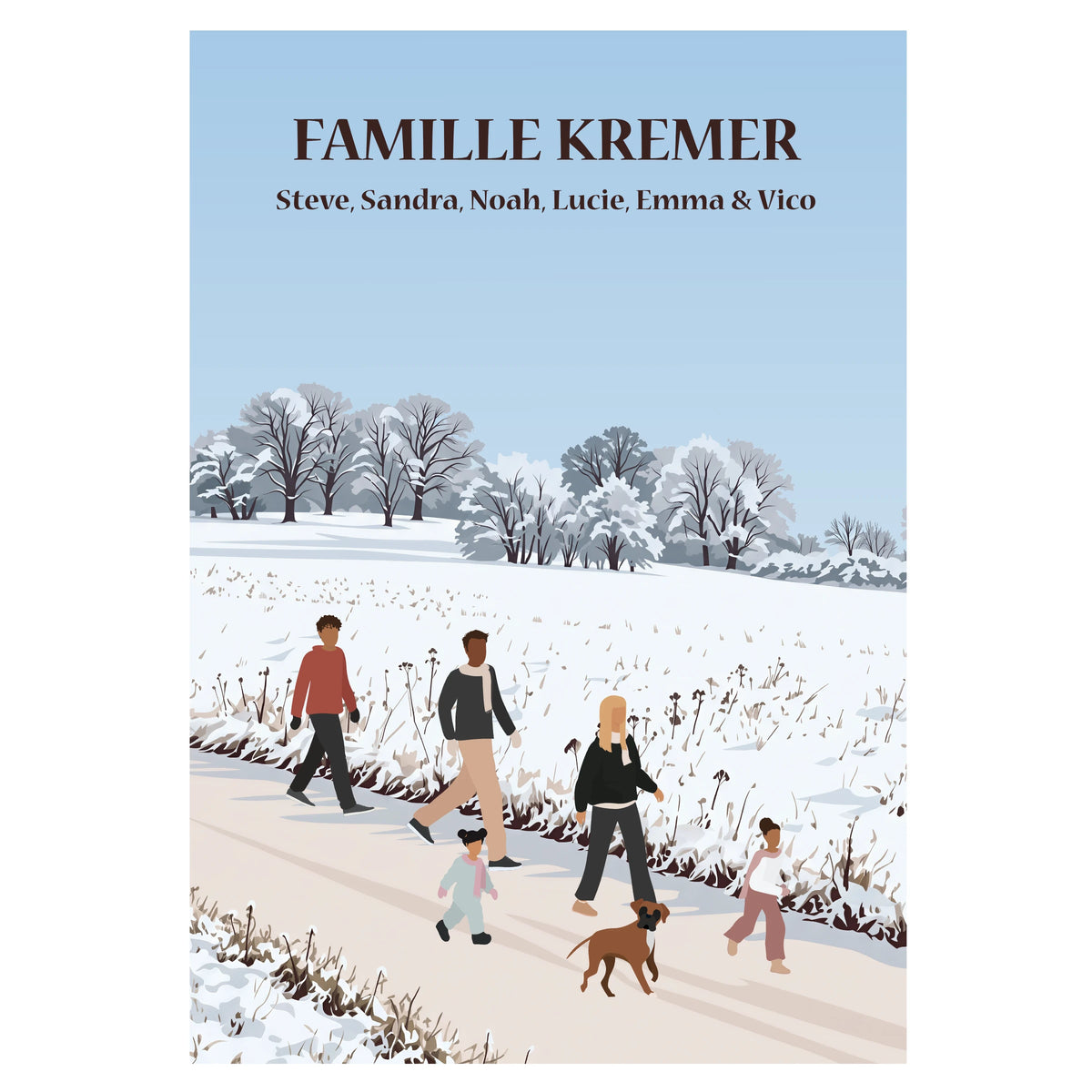 Illustration d'une famille qui fait une balade en hiver