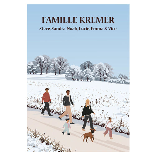 Illustration d'une famille qui fait une balade en hiver