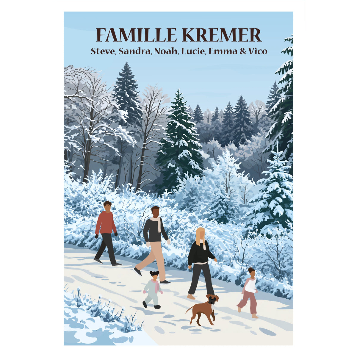 Illustration d'une famille qui fait une balade en hiver