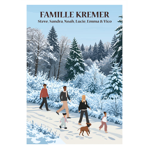 Illustration d'une famille qui fait une balade en hiver