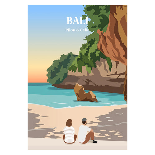Couple assis sur un banc face aux rizières balinaise