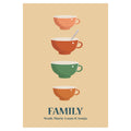 Affiche personnalisée de plusieurs bols représentant une famille devant un fond beige. 