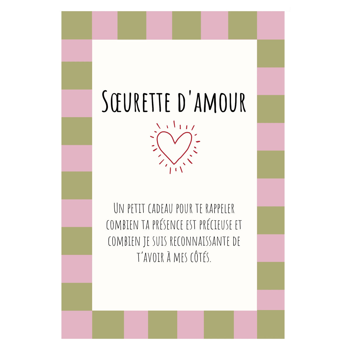 Carte colorée avec un texte personnalisable et un cœur.