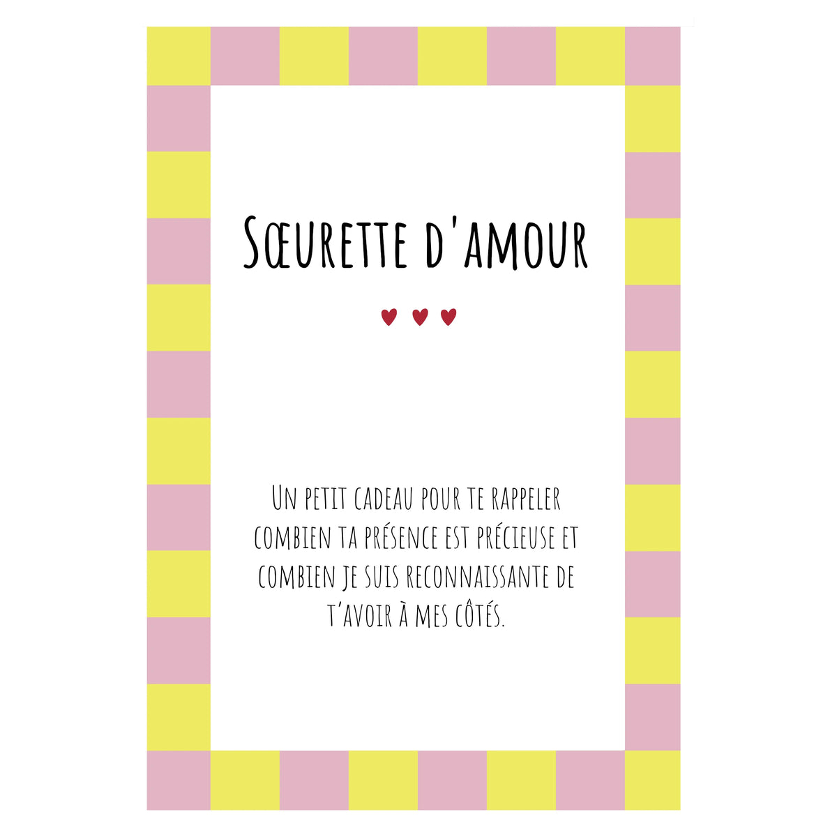 Carte colorée avec un texte personnalisable et un cœur.