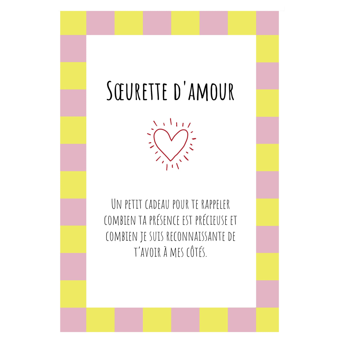 Carte colorée avec un texte personnalisable et un cœur.