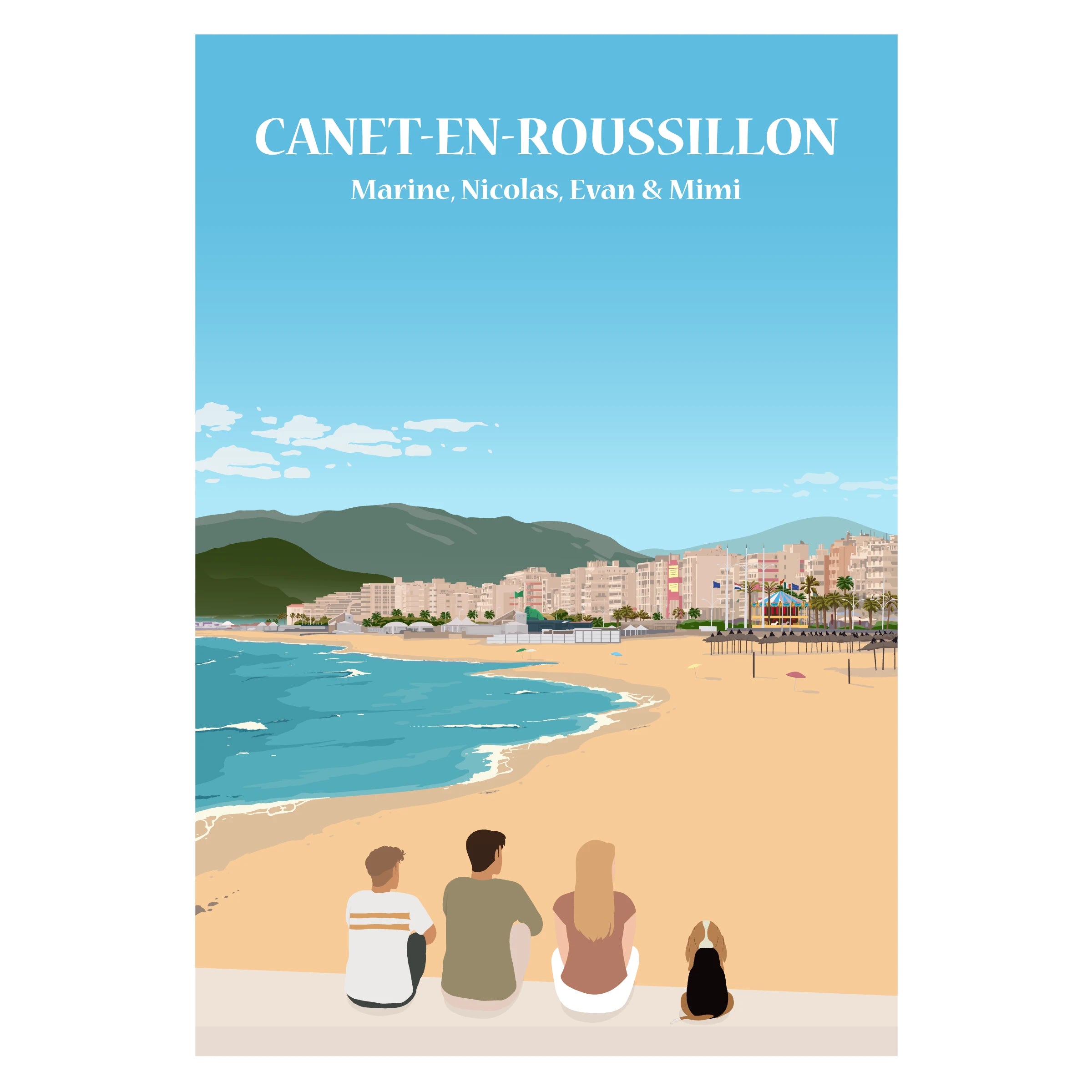Affiche personnalisée famille devant Canet-en-Roussillon