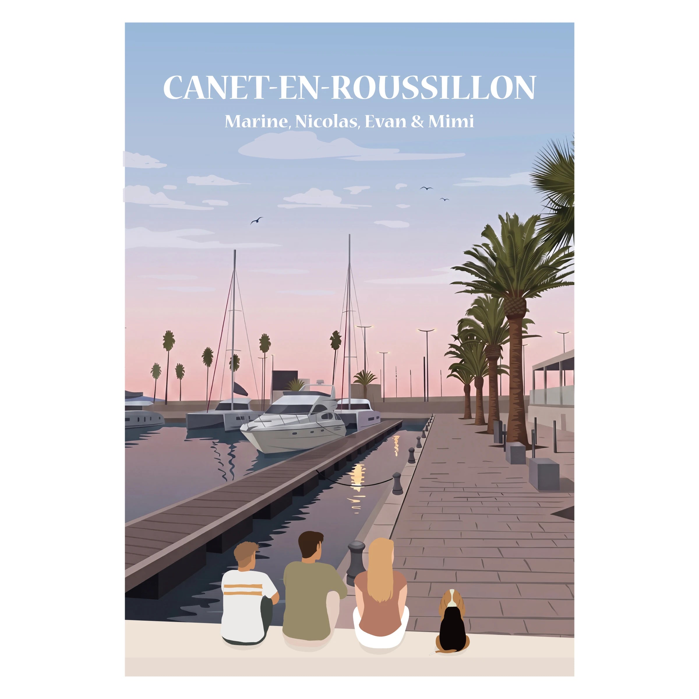 Affiche personnalisée famille devant Canet-en-Roussillon