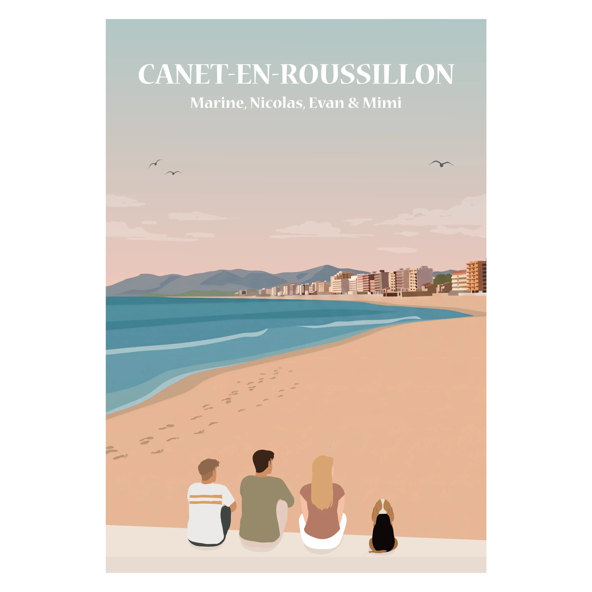 Affiche personnalisée famille devant Canet-en-Roussillon