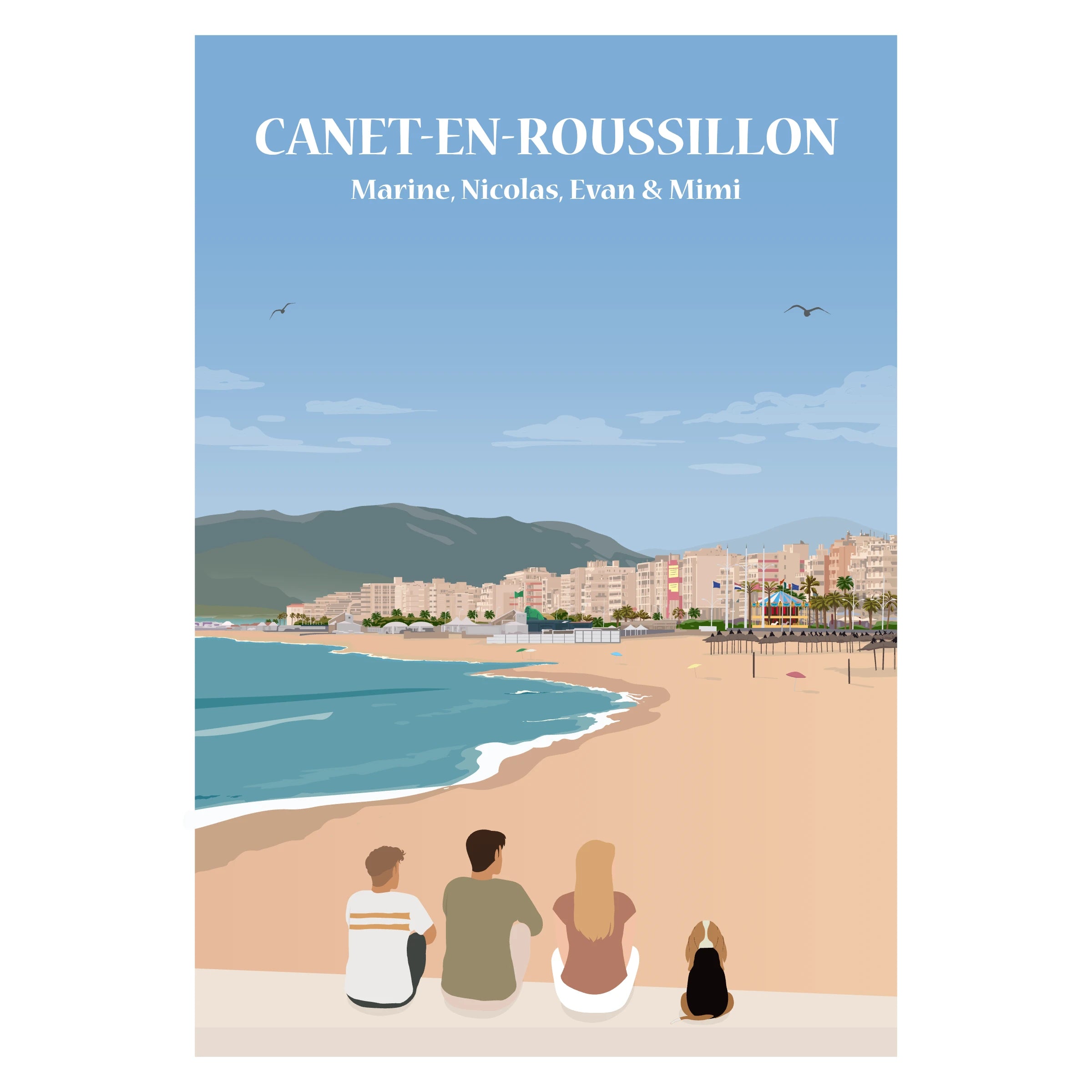 Affiche personnalisée famille devant Canet-en-Roussillon