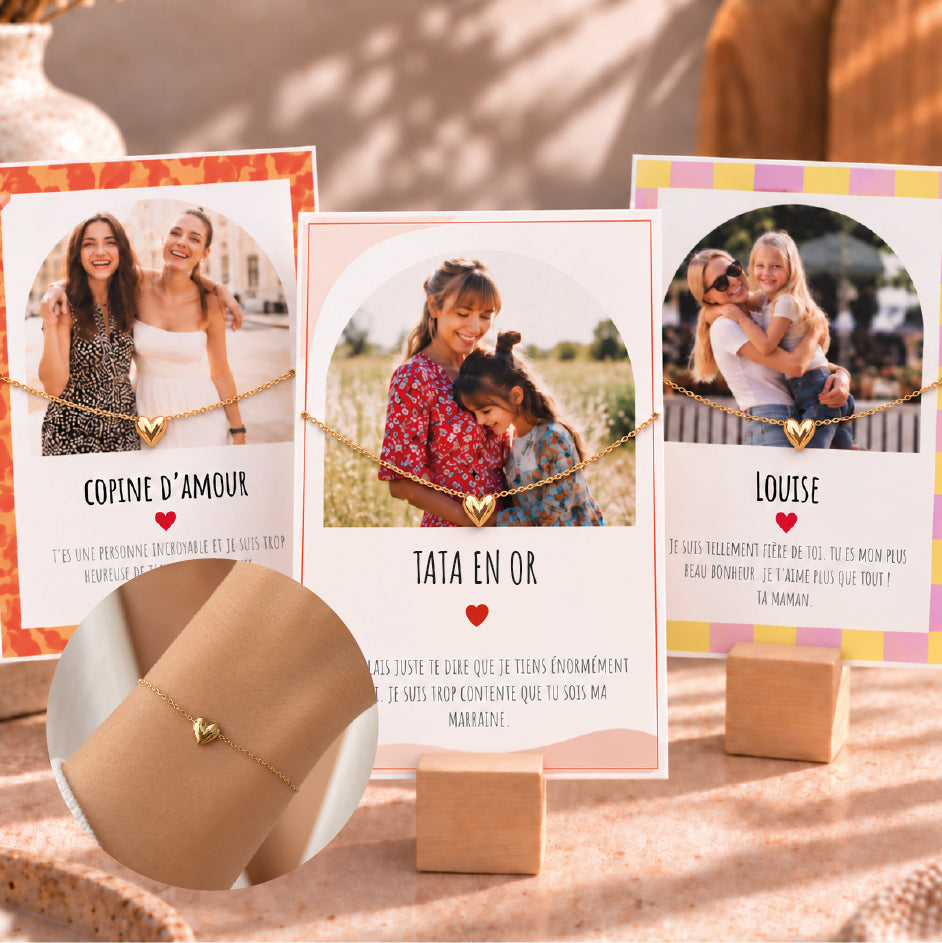 Bracelet Cœur avec Carte Personnalisée en Acier inoxydable