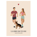 Affiche illustrée représentant un couple en tenue sportive personnalisable.