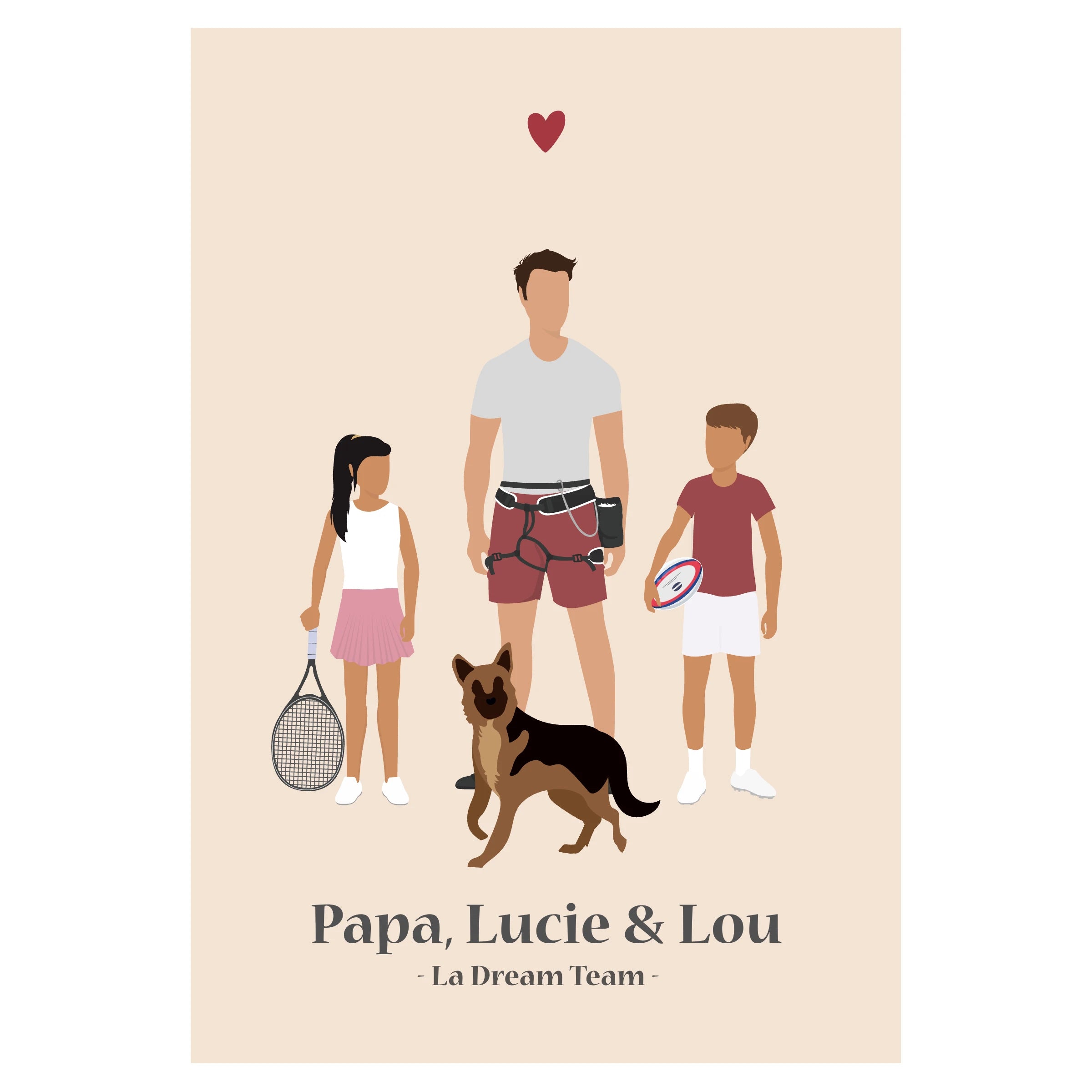 Affiche illustrée représentant un couple en tenue sportive personnalisable.