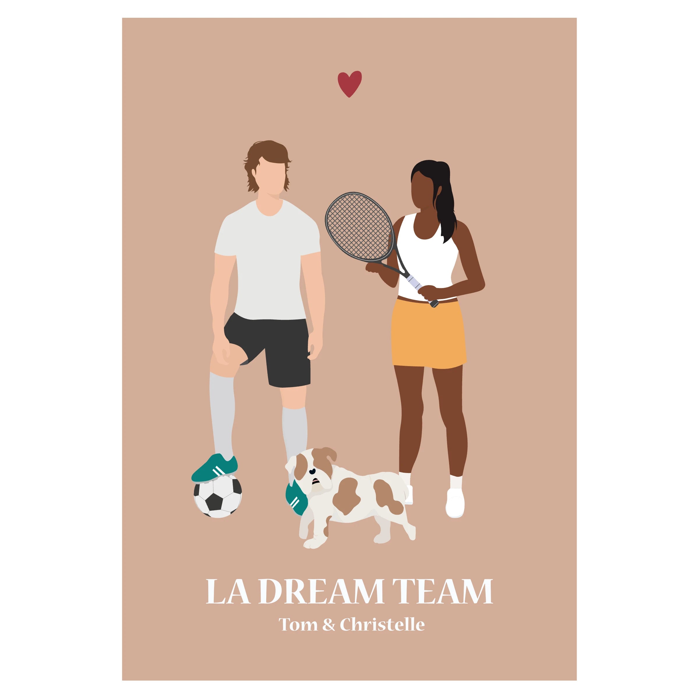 Affiche illustrée représentant un couple en tenue sportive personnalisable.